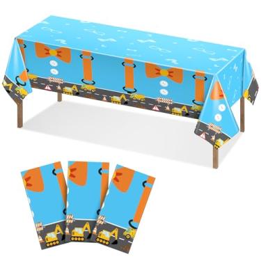 Imagem de 3 toalhas de mesa grandes com tema de professor de inglês de desenho animado 137 cm x 274 cm toalhas de mesa laranja e azul para decoração de festa de aniversário de meninos e meninas