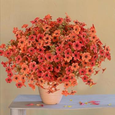 Imagem de trytuny Flores artificiais para uso ao ar livre, pacote com 16 flores de seda falsas resistentes a UV, plantas falsas realistas para decoração de casa (16, outono misto laranja)