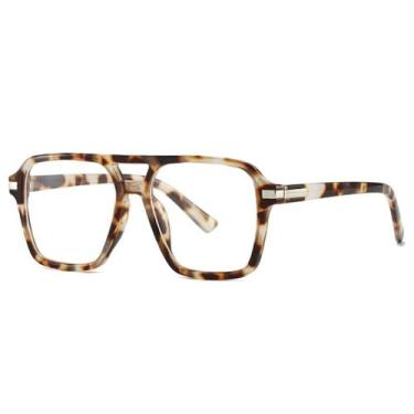 Imagem de Armação de óculos retrô masculina e feminina, anti-luz azul, lente transparente, óculos clássicos e versáteis, chá, bico-de-pente, C