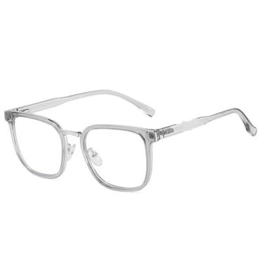 Imagem de Armação de óculos da moda masculina e feminina, ultraleve TR90, anti-luz azul, lente transparente, cinza claro, C