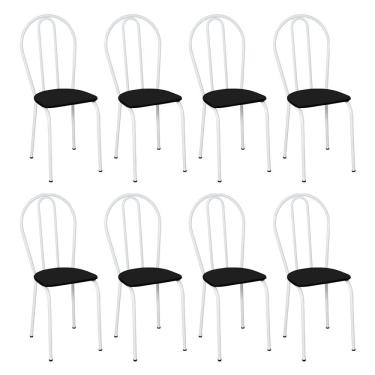 Imagem de Kit 8 Cadeiras de Cozinha Texas Liso Preto Pés de Ferro Branco - Pallazio