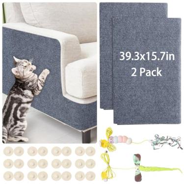 Imagem de Pacote com 2 protetores de móveis para gatos, tapetes autoadesivos, protetores de canto de sofá para gatos com 2 brinquedos para gatos, tapete arranhador faça você mesmo para sofá, parede, árvore de
