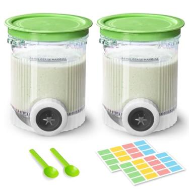 Imagem de Pacote com 2 frascos e tampas em espiral de creme para ninja, compatível com NC700 Series Ninja Swirl Ice Cream & Soft Serve Makers, com 2 colheres e 32 etiquetas graváveis, livre de BPA e seguro para
