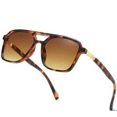 Imagem de aisswzber Óculos de sol retrô aviador retangular para mulheres e homens, unissex, proteção UV400, armação leve, óculos de sol modernos, Armação de tartaruga marrom/lente de classificação marrom, Brown