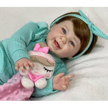 Imagem de Bebê Reborn Maize Menina Tecido Boneca Realista Olhos Pretos Kit Compl