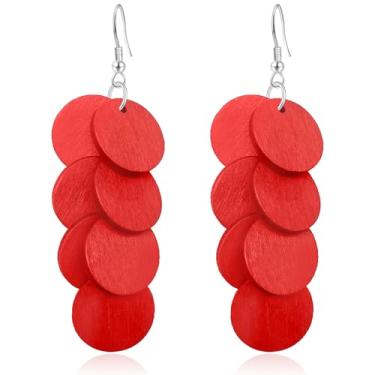 Imagem de WIKMAB Brincos de madeira boêmia, geometria, redonda, leves, pendentes, pendentes de madeira natural, círculo, franja, gancho, brincos, small item, Madeira, Sem pedra preciosa