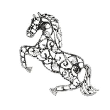Imagem de Broche de cavalo de filigrana vintage para mulheres, meninas, homens, broches de pônei de cristal delicados, alfinetes de lapela, antigo, zodíaco, ano de nascimento, acessórios para vestidos, Natal