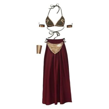 Imagem de MyheroCos Fantasia de princesa Leia cosplay vestido de menina escrava sutiã sexy com saia GG