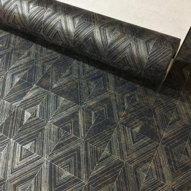 Imagem de Papel de Parede Geométrico Fundo Escuro Losango Risco Prata - Global