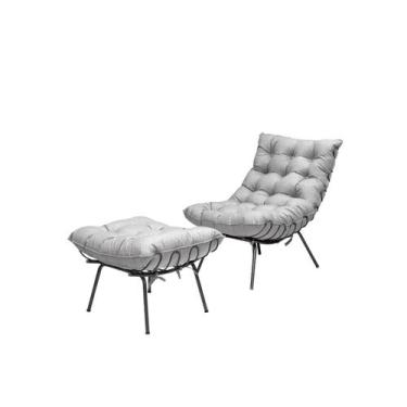 Imagem de Poltrona Costela Luxo com Puff Adão Preto - Linho Cinza - METAL MOVEIS