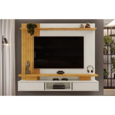 Imagem de Painel Home p/ TV até 65 Pol Leoni Ripado c/ 2 Portas e 1 Nichos 180x162cm Bali/Cedro - DJ Móveis