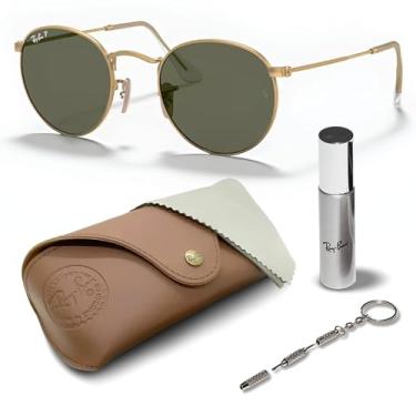 Imagem de Ray-Ban RB3447 Óculos de sol redondos polarizados metálicos com kit de óculos – protetores de nariz ajustáveis – Óculos de sol retrô formais e casuais ideais, Dourado (112/58 | 50 mm) polarizado, 50