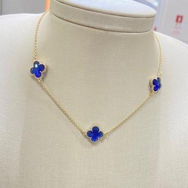 Imagem de Choker Trevo Folheado A Ouro Azul Escuro - FAMA FOLHEADOS