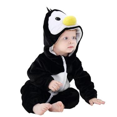 Imagem de Macacão unissex de flanela de animais para o Natal, Halloween, macacão infantil com capuz e pinguim de inverno para meninas com zíper frontal 90