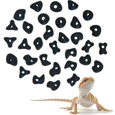 Imagem de Okueejur 32 peças para escalada em rocha para dragões barbudos escalada de parede para dragões barbudos acessórios de tanque répteis brinquedo rock suporte de parede (preto)
