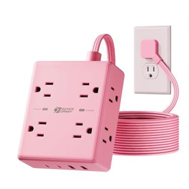 Imagem de Cabo de extensão rosa 3 m plugue plano protetor contra sobretensão, 8 tomadas e 4 portas USB (2 USB-C), coisas fofas, decoração de quarto rosa, escritório em casa, acessórios de mesa Kawaii para