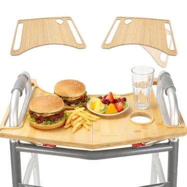 Imagem de Bandeja de andador com suporte de copo, bandeja de mesa de mobilidade para caminhantes dobráveis para idosos, acessórios dobráveis para idosos, dobrável, cabe na maioria dos andadores padrão