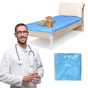 Imagem de EZGOODZ Lençóis descartáveis para cama 209,8 cm x 90 cm x 19,8 cm, pacote com 10 lençóis de mesa de massagem descartáveis azuis, capa de mesa de massagem impermeável, lençóis de cama descartáveis de