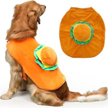 Imagem de Huhumy Hambúrguer fantasia de cachorro animal de estimação Halloween engraçado comida hambúrguer cosplay roupa de fantasia para cão médio extra grande (GG)