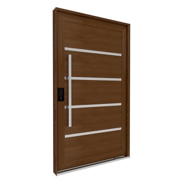 Imagem de Porta de Alumínio Pivotante com Friso Puxador Fechadura Digital 225cm X 130cm Lucasa Eccellente Marrom