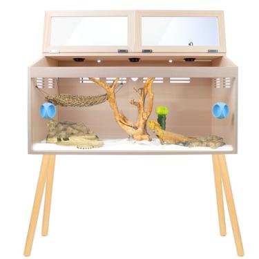 Imagem de Terrário para répteis de 77 galões com suporte - tanque de répteis 80 cm C x 40 cm L x 100 cm A, gabinete de madeira e frente de vidro, sistema de ventilação, forro à prova d'água