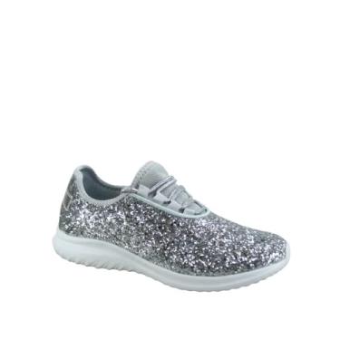 Imagem de toozon TZ Lotus-08 Tênis feminino confortável sem cadarço cor glitter caminhada corrida sem salto plano, Prata, 34