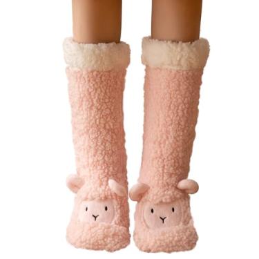 Imagem de Evankin Meias femininas quentes de inverno super macias para dormir, fofas, animais, presentes, meias felpudas para uso interno e antiderrapante, Cordeiro #Rosa, 6-10