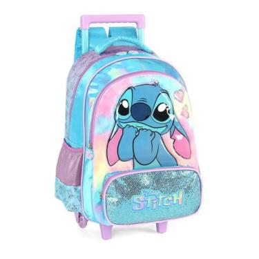 Imagem de Mochila Rodas Stitch Disney Infantil Meninas Escolar Azul