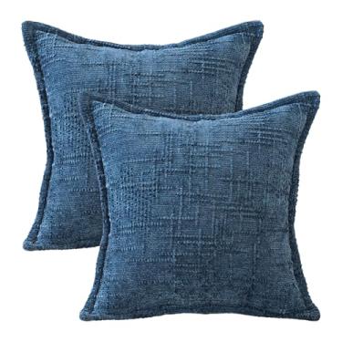 Imagem de AVOIN colorlife Capas de almofada modernas azul escuro 3D com design de linha elevada, 45,7 x 45,7 cm, capa de almofada macia, boêmia, decoração de luxo para quarto, férias, casa, sofá, conjunto de 2