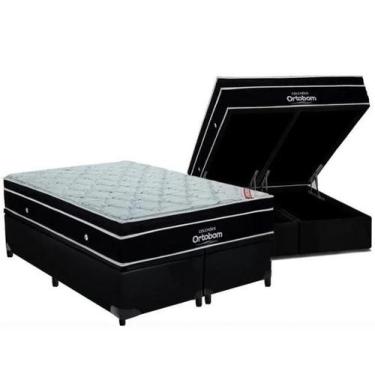 Imagem de Cama Box Baú Queen Preto + Colchão de Molas Ensacadas Elegant Ortobom 