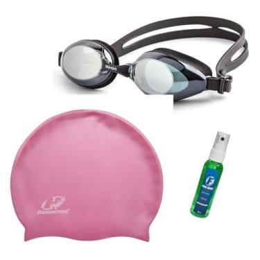 Imagem de Kit Natação com Touca de Silicone, Óculos Nebula Mirror Preto, Anti Embaçante 60ml, para Piscina e Treino (Rosa)