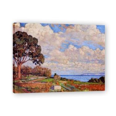 Imagem de Árvore grande perto do mar Arte neo-impressionista belga: decoração de tela Théo van Rysselberghe 40 x 52 cm emoldurada