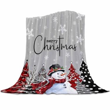 Imagem de Cobertor de Natal, buffalo, árvore xadrez, boneco de neve, cobertor aconchegante de flanela macia para sofá, cama, cobertor decorativo de férias de inverno (101,6 cm x 127 cm, cinza)