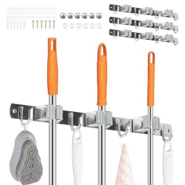 Imagem de ZLHETWT Suporte de esfregão de vassoura, suporte de armazenamento de vassoura, suporte de armazenamento de vassoura montado na parede, organizador de vassouras à prova d'água para banheiro, cozinha