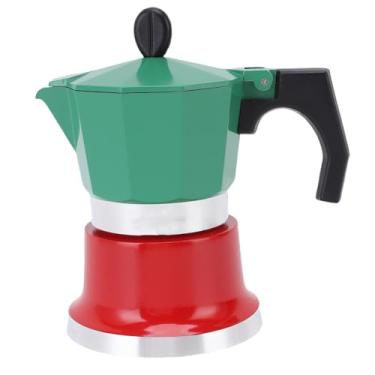 Imagem de FAUOSWUK Cafeteira italiana, cafeteira moka, cafeteira de acampamento para fogão elétrico a gás, 3 xícaras, cafeteira cubana manual, verde e vermelha, máquina de café portátil para trabalho e