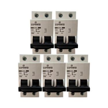 Imagem de Kit Com 5 Disjuntores Bipolar 32A DIN Soprano SHB2-C32A