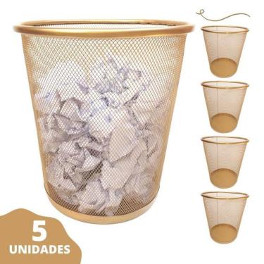 Imagem de Lixeira luxo dourado ouro 10 litros aramada escritório kit