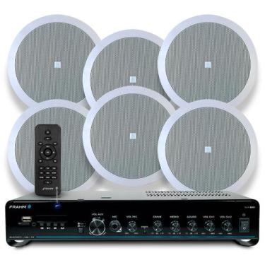 Imagem de Kit Som Ambiente Embutir Teto Jbl 6 Arandelas Retangular + Receiver Sl