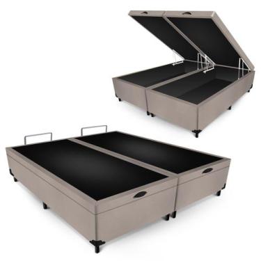 Imagem de Cama Box Baú Queen Bipartido Bege Suede 158x198 - Colchão dos Sonhos