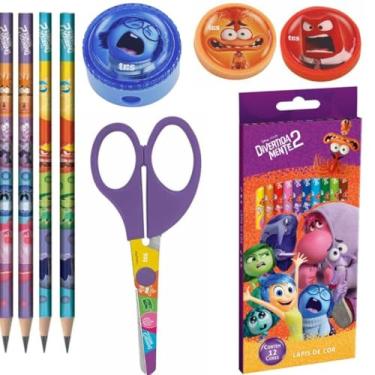 Imagem de Kit Escolar Infantil com Lapis, Borracha, Apontador, Lapis de Cor e Tesoura Personagem Cores