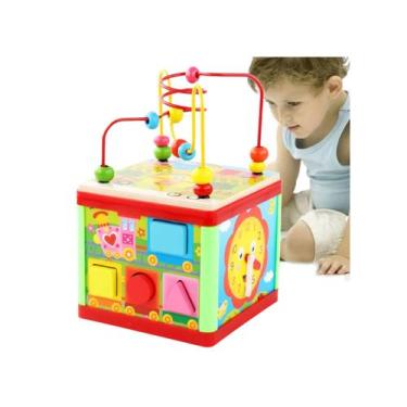 Imagem de Brinquedo educativo em cubo de madeira Montessori 5 em 1 30,5x30,5x40c