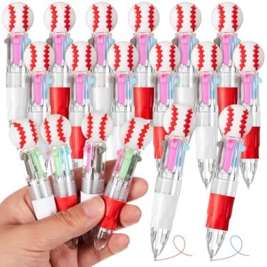 Imagem de Kosiz Pacote com 12 canetas esferográficas de beisebol multicoloridas 4 em 1 de 0,5 mm para amantes de esportes no escritório, presentes de Natal, sacolas de presente