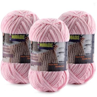Imagem de Fio de cobertor de bebê para crochê - fio de chenille macio de veludo fofo para tricô amigurumi fazer cachecóis, boneca - 100 g/3,5 oz 130 jardas de fios de pelúcia de espessura (3, rosa claro)