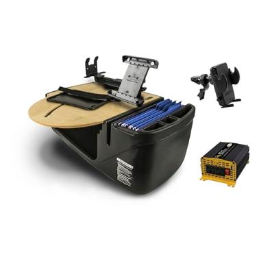 Imagem de AutoExec Mesa de carro AE-RMCD-PI-TAB-PS-VC-11M Roadmaster e estação de trabalho portátil com inversor de potência de 400 watts, suporte para tablet, suporte de impressora e clipe de ventilação de