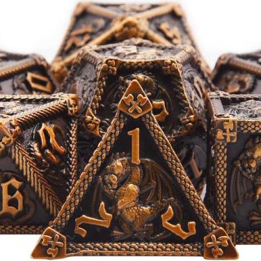 Imagem de Conjunto de dados DND AUSTOR Metal Dungeons and Dragons com caixa 7-Di