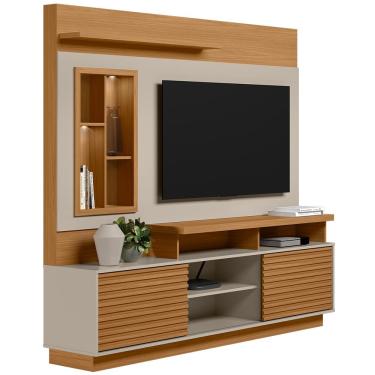 Imagem de Estante Painel Para TV 60 Pol Com LED 200cm Bacchi L05 Nature Off White - Lyam Decor