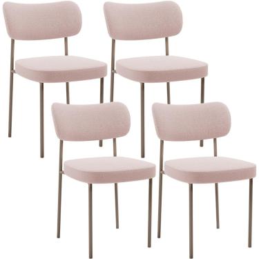 Imagem de Kit 04 Cadeiras Decorativa Estofada Para Sala de Jantar Melina Base Arena L02 Bouclê Rosê - Lyam Decor