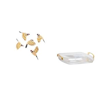 Imagem de Fenteer Arte de Parede de Pássaros de Madeira E Bandeja Retangular Nórdica para Penteadeira, Organizador Decorativo Colecionável para Presentes de Inauguração