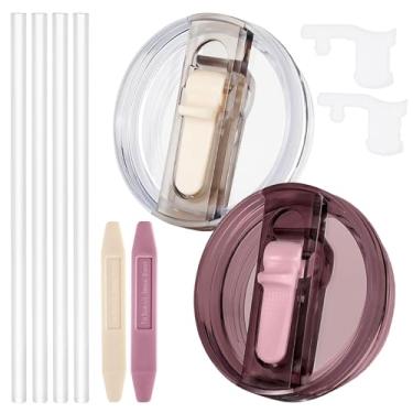 Imagem de Dsnirasy Pacote com 2 tampas à prova de vazamento para Stanley H2.0 Quencher de 1,134 g, substituição sem derramamento de tampas 1,134 g para Stanley ProTour, com bocal removível (creme + rosa velho)