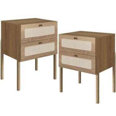 Imagem de Kit 02 Mesas De Cabeceira 02 Gavetas Com Telinha Pés Madeira Moss A03 